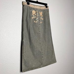 Willi Smith Gray Distressed‎ Faded Tan Embroidery Skirt Size 8